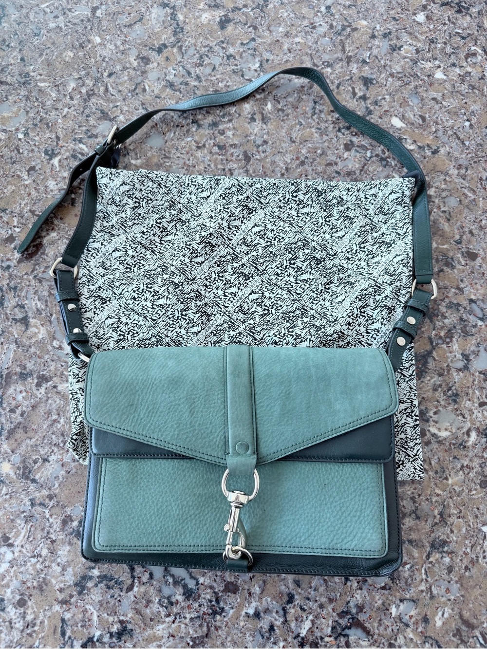 Green Leather Crossbody Bag with Flap - Unbranded